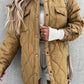 Tan Quilted Flap Pockets Snap Buttoned Puffer Jacket