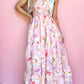 Pink Floral Print Knotted Shoulder Smocked Maxi Dress