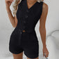 Hollow Out Buttoned Vest Top & Shorts Set