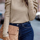 Khaki Buttoned Puff Long Sleeve Sheath Top