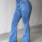 Back Shirred Button Front High Waist Jeans