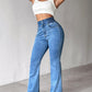 Back Shirred Button Front High Waist Jeans