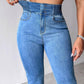 Back Shirred Button Front High Waist Jeans