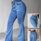 Back Shirred Button Front High Waist Jeans