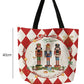 Fiery Red Checkered Merry Christmas Nutcracker Printed Canvas Shoulder Bag