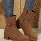 Chestnut Suede Buckle Decor Heeled Ankle Boots