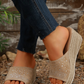 Beige Rhinestone Decor Suede Slip On Wedge Slippers