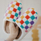 White Vibrant Checkered Plush Thermal Slippers