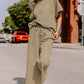 Pale Khaki Textured Loose Fit T Shirt and Drawstring Pants Set