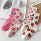 Light Pink Heart Print Ribbed Trim Soft Crew Socks