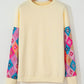 Apricot Geometric Printed Patchwork Long Sleeve Round Neck Top