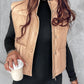 PU Leather Zip Up Pocket Design Hooded Vest Puffer Coat