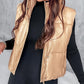 PU Leather Zip Up Pocket Design Hooded Vest Puffer Coat