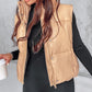 PU Leather Zip Up Pocket Design Hooded Vest Puffer Coat