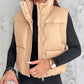 PU Leather Zip Up Pocket Design Hooded Vest Puffer Coat