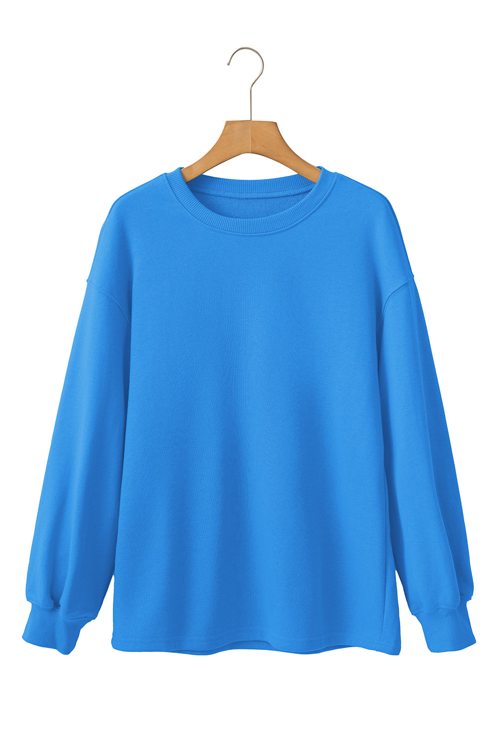 Sky Blue Solid Color Drop Shoulder Long Sleeve Basic Sweatshirt