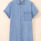 Dusk Blue Short Sleeve Pocketed Button up Denim Tunic Dress