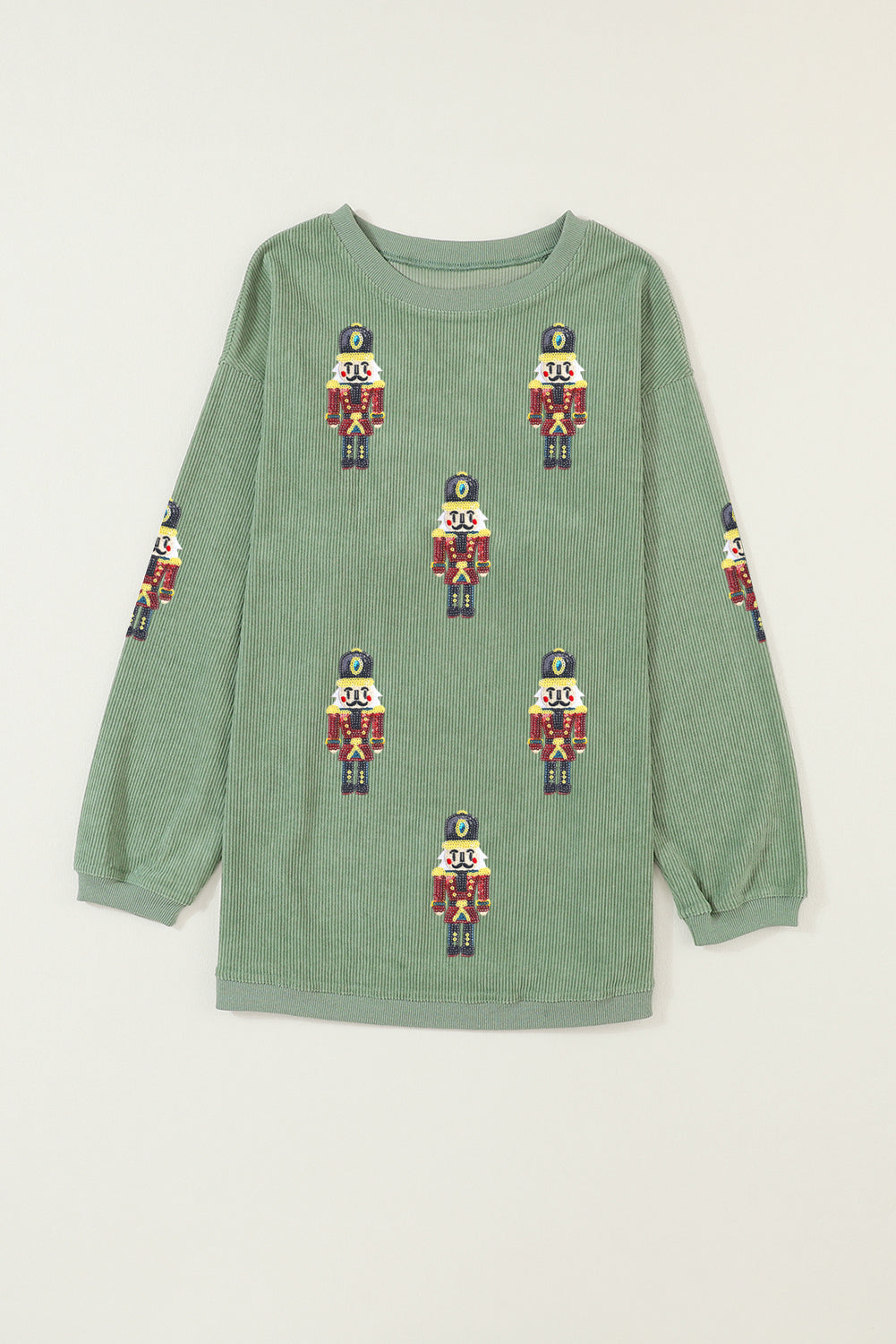 Grass Green Christmas Nutcracker Graphic Corded Pullover Sweatshirt