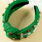 Dark Green Christmas Rice Beaded Rhinestone Wide Headband