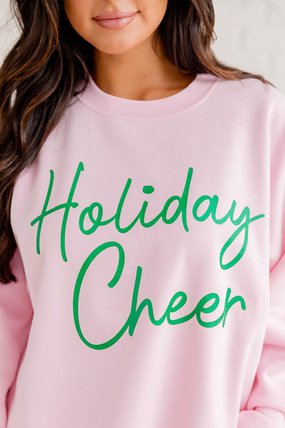 Pink Holiday Cheer Letter Graphic Christmas Slogan Sweatshirt