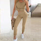 3 Piece Ribbed Tank Top and Crewneck Long Sleeve Tops High Waist Pants Tracksuit