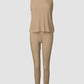 3 Piece Ribbed Tank Top and Crewneck Long Sleeve Tops High Waist Pants Tracksuit