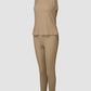 3 Piece Ribbed Tank Top and Crewneck Long Sleeve Tops High Waist Pants Tracksuit