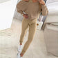 3 Piece Ribbed Tank Top and Crewneck Long Sleeve Tops High Waist Pants Tracksuit