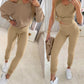 3 Piece Ribbed Tank Top and Crewneck Long Sleeve Tops High Waist Pants Tracksuit