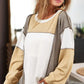 Khaki Exposed Seam Color Block Patchwork Top