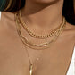 Gold Multi Layered Bar Pendant Plated Chain Necklace