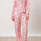 Pink Christmas Candy Cane Print Lapel Collar Shirt and Pants Two Piece Pajamas Set