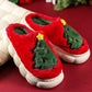 Fiery Red Christmas Tree Graphic Thick Sole Plush Slippers