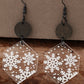 White Snowflake Print Hexagon Acrylic Dangle Earrings