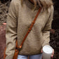 Pale Khaki Contrast Trim Mock Neck Drop Shoulder Sweater