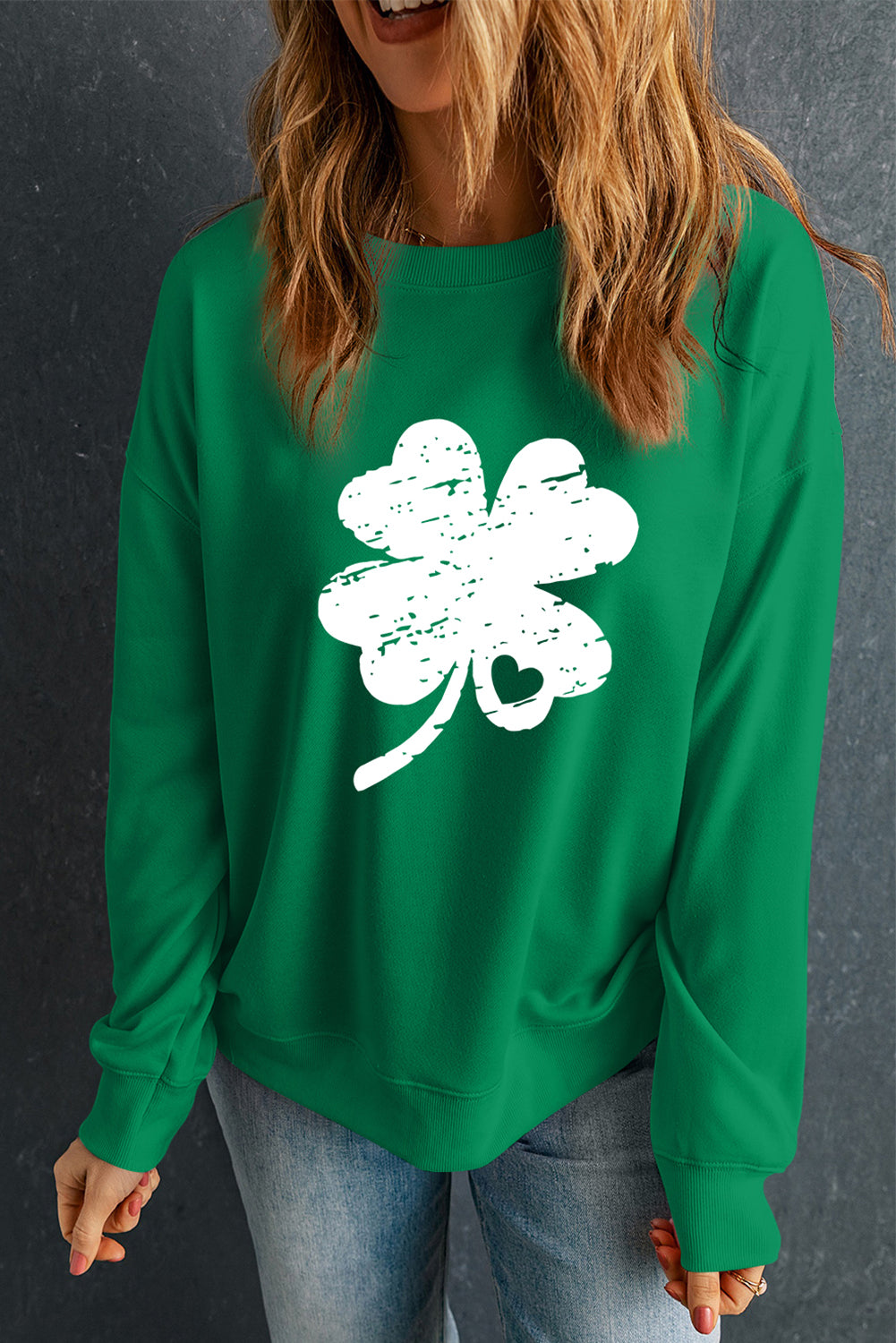 Dark Green St. Patricks Lucky Clover Graphic Sweatshirt