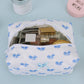 Sky Blue Bow Knot Quilted Zipper Makeup Bag