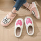 White Cute Bowknot Pattern Plush Valentines Slippers