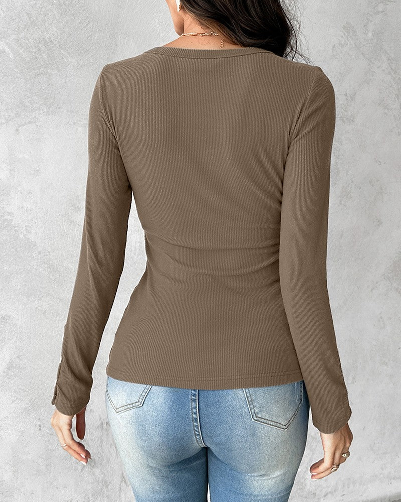 Button Detail Long Sleeve Top