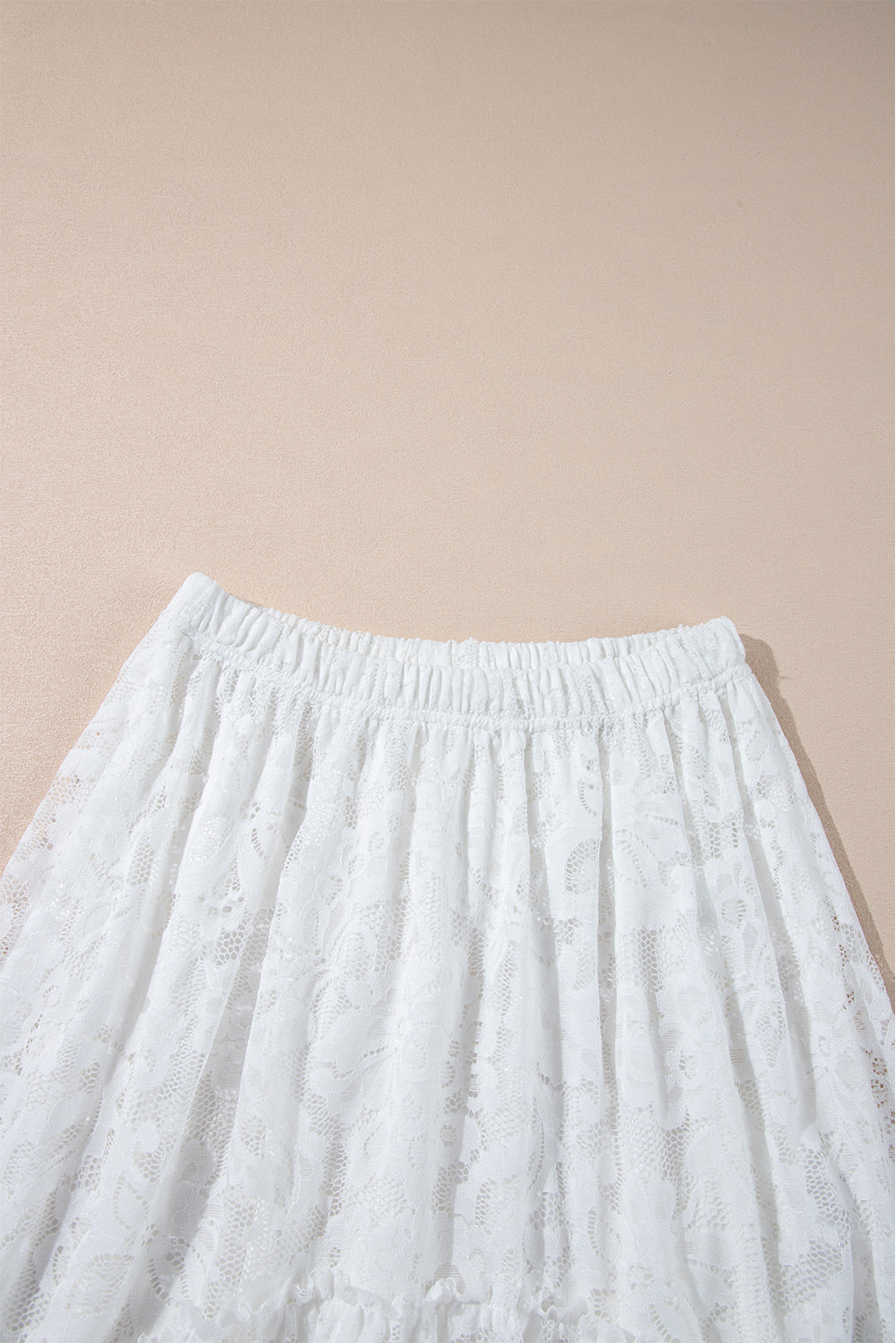 White Lace Ruffled High-low Hem Midi Skirt