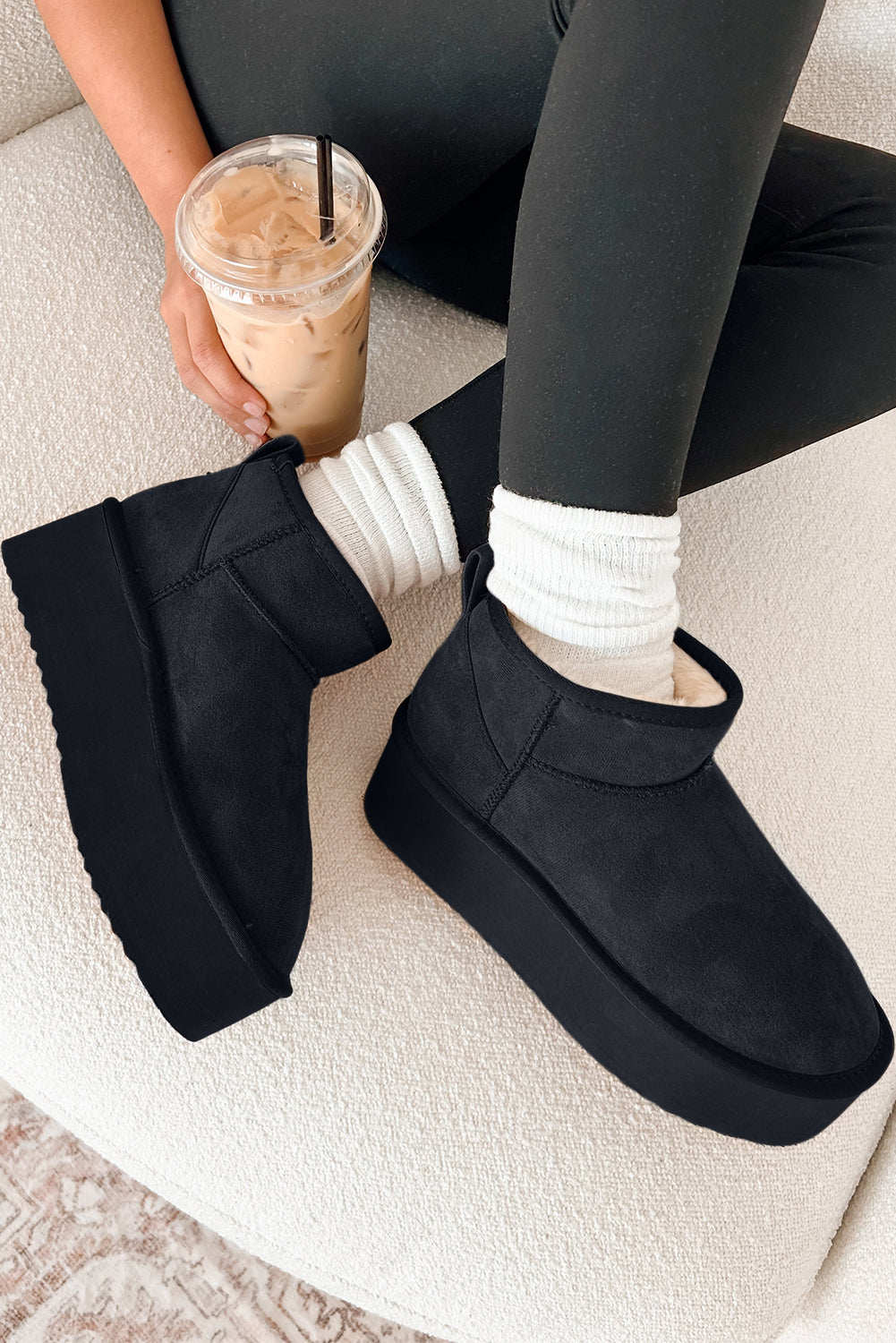 Black Faux Fur Lined Suede Ankle Snow Boots