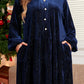 Navy Blue Plus Size Textured Velvet Tiered Button V Neck Dress