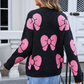 Black Valentine Bowknot Knitted Round Neck Fashion Sweater