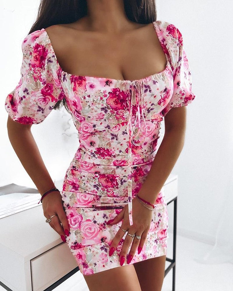 Floral Print Tied Detail Mini Dress