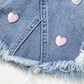 Beau Blue Shimmer Heart Pattern Distressed Denim Mini Skirt