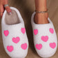 Pink Heart Pattern Valentines Fuzzy Winter Slippers