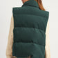 Jungle Green Corduroy Stand Neck Zipped Puffer Vest