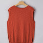 Orange Solid Color Split V Neck Short Sleeve Sweater