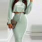 2 Pieces Outfits Letter Print Round Neck Long Sleeve Crop Top and Colorblock Print Drawstring Bodycon Skirt Set