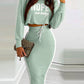 2 Pieces Outfits Letter Print Round Neck Long Sleeve Crop Top and Colorblock Print Drawstring Bodycon Skirt Set